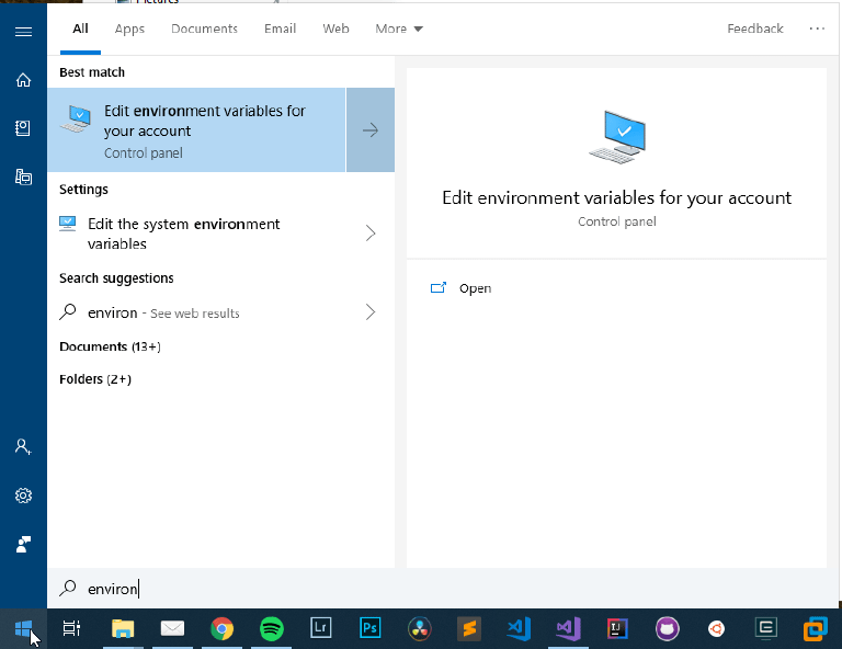 Search for the edit environment variables application