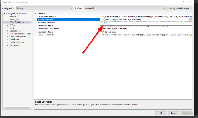Edit include directories