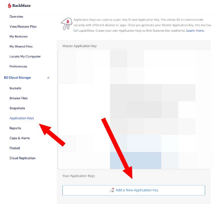 Create a new application key