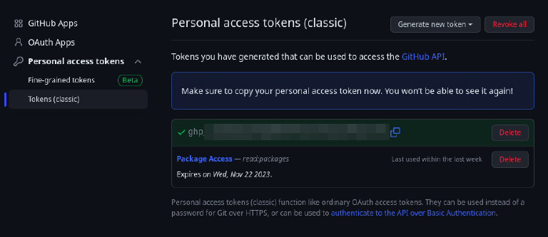 GitHub Access Token Page