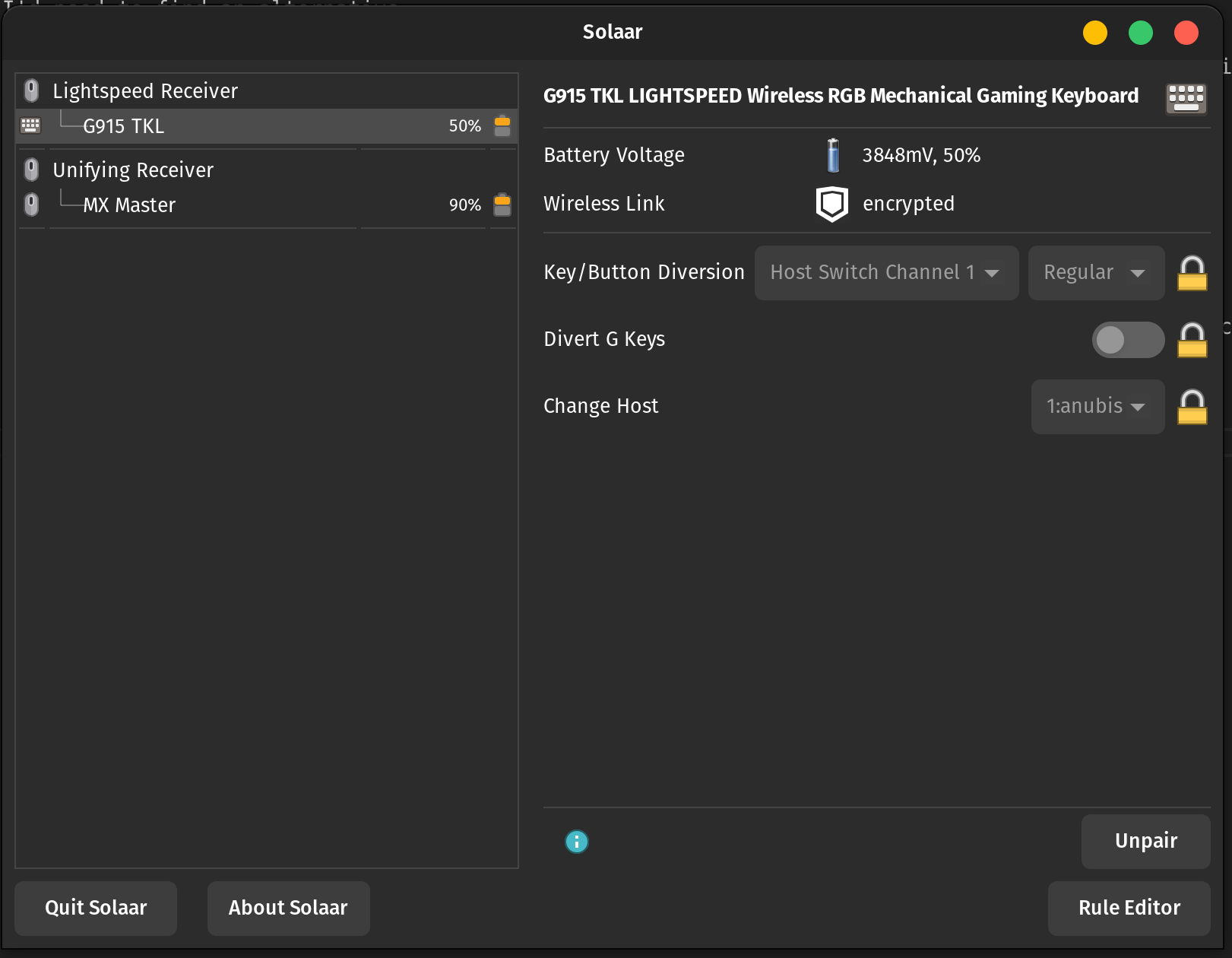 Logitech G915 TKL Settings in Solaar