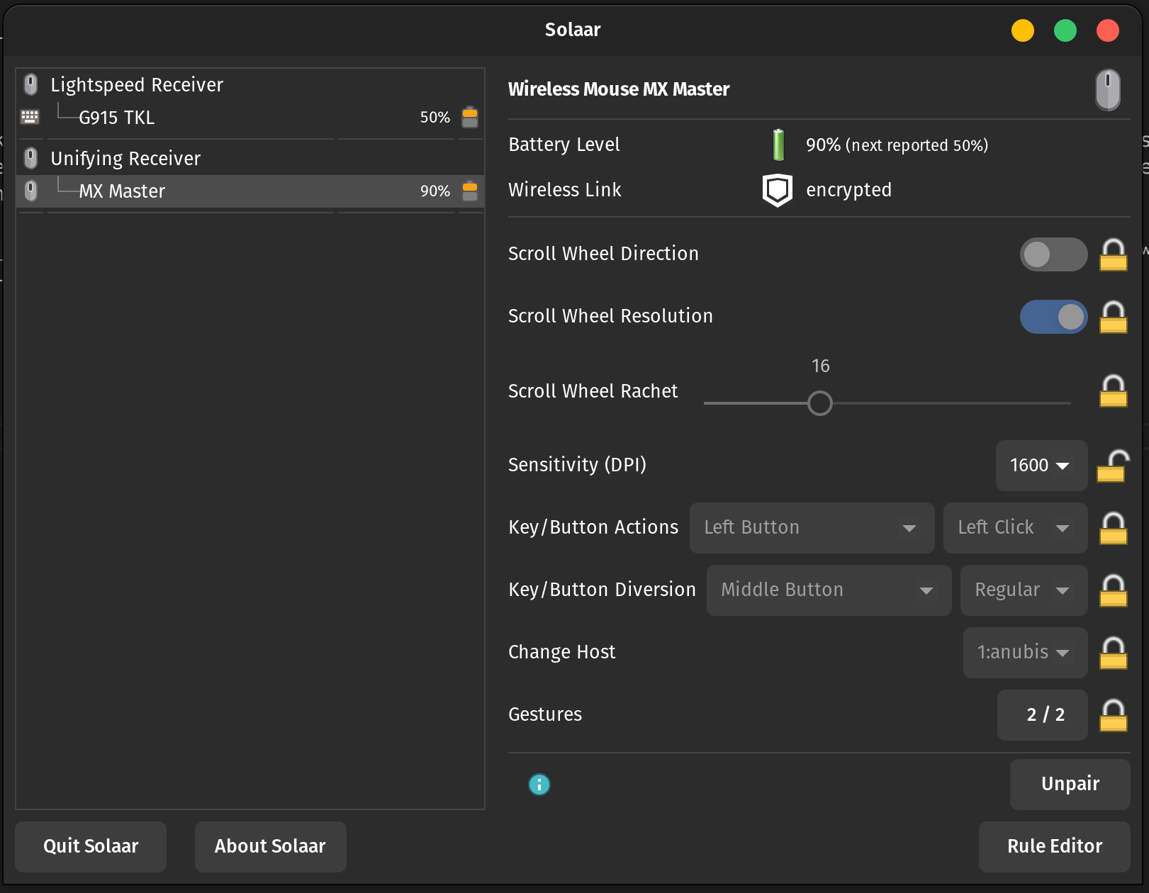 Logitech MX Master Mouse Settings in Solaar