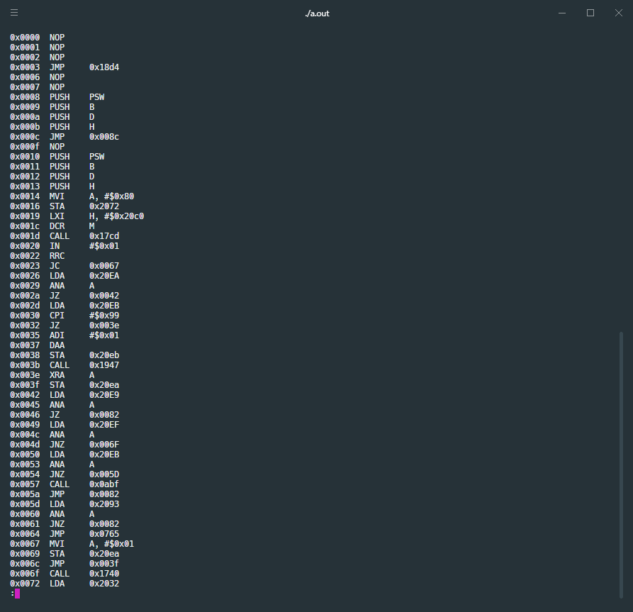 Output from my Intel 8080 disassembler